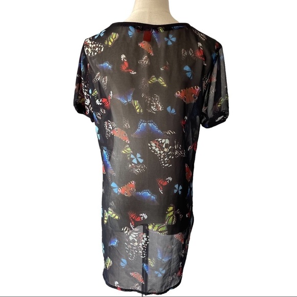 Joe Fresh black sheer  butterfly short sleeved tunic blouse top - Picture 5 of 7